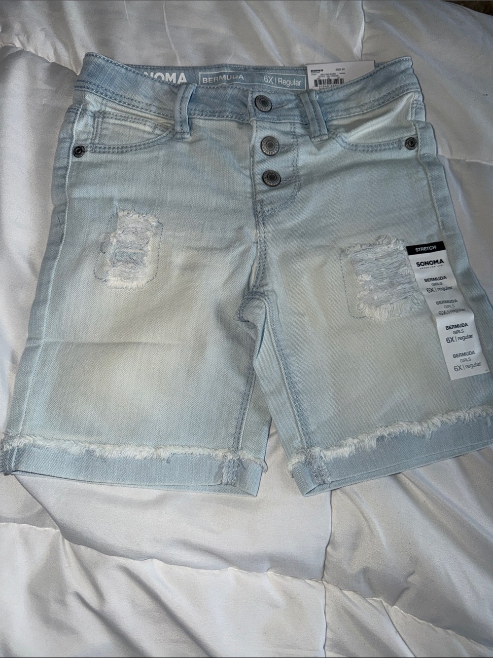 Sonoma Distressed Light Wash Denim Bermuda Shorts - Pale Blue
